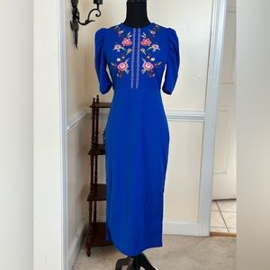 Floral Embroidered Puff Sleeve Bodycon Dress